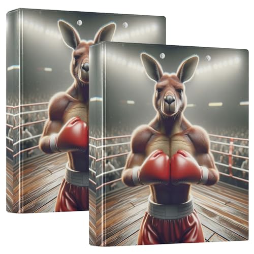 Custom Boxing Kangaroo Champion Drei-Ringordner, 3,8 cm, für 200 Blatt, Klemmbrett-Binder, niedlicher runder Ringplaner, 31,5 x 27 x 6 cm, 2 Stück von Joitme