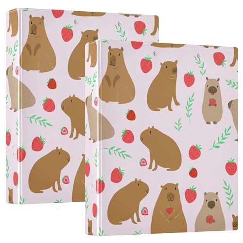 Custom Cute Capybaras Strawberry Pink 3 Ring 3,8 cm Ordner für 200 Blatt Ordner, Portfolio, niedlicher runder Ringordner, 31,5 x 27 x 6 cm, 2 Stück Custom Cute Capybaras Strawberry Pink 3 Ring 3,8 cm Ordner für 200 Blatt Ordner, Portfolio, niedlicher runder Ringordner, 31,5 x 27 x 6 cm, 2 Stück von Joitme