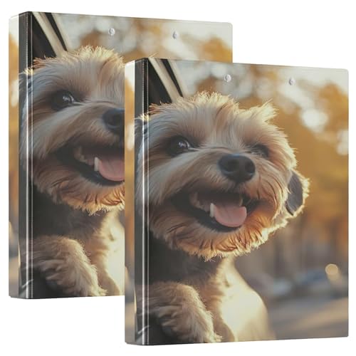 Custom Happy Yorkie Car Ride Sunset 3,8 cm 3-Ringbücher für 200 Blatt Klemmbrett Binder, Druck, runder Ringplaner, 31,5 x 27 x 6 cm, 1 Packung von Joitme
