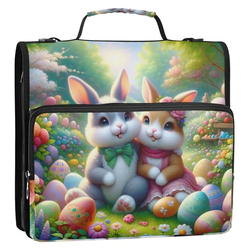 Cute Bunny Friends Bunte Wiese, 3,8 cm, 3-Ringordner, robuster Reißverschluss, Organizer mit Schultergurt, für Schule, personalisierbar, mehrere Taschen, große Portfolio-Mappe Cute Bunny Friends Bunte Wiese, 3,8 cm, 3-Ringordner, robuster Reißverschluss, Organizer mit Schultergurt, für Schule, personalisierbar, mehrere Taschen, große Portfolio-Mappe von Joitme