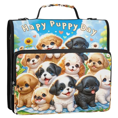Cute Dogs Happy Puppy Ordner mit Reißverschluss, 3,8 cm, 3 Ringe, robuste Schulmappe mit Schultergurt, mehrere Taschen, große Portfolio-Mappe Cute Dogs Happy Puppy Ordner mit Reißverschluss, 3,8 cm, 3 Ringe, robuste Schulmappe mit Schultergurt, mehrere Taschen, große Portfolio-Mappe von Joitme