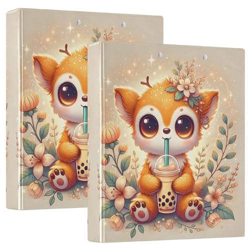 Cute Fox Boba Tea Floral 3,8 cm Ordner mit 3 Ringen für 200 Blatt, niedliche Ordner, Portfolio, rund, Ringbuch, 31,5 x 27 x 6 cm, 2 Stück Cute Fox Boba Tea Floral 3,8 cm Ordner mit 3 Ringen für 200 Blatt, niedliche Ordner, Portfolio, rund, Ringbuch, 31,5 x 27 x 6 cm, 2 Stück von Joitme