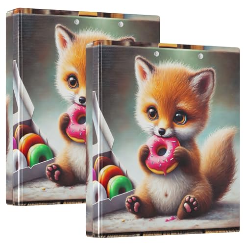 Cute Fox Donut Treat 3,8 cm 3-Ringordner für 200 Blatt, niedliche Ordner, Portfolio, runder Ring-Büroordner, 31,5 x 27 x 6 cm, 2 Stück Cute Fox Donut Treat 3,8 cm 3-Ringordner für 200 Blatt, niedliche Ordner, Portfolio, runder Ring-Büroordner, 31,5 x 27 x 6 cm, 2 Stück von Joitme