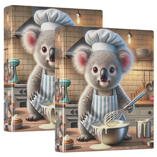 Cute Koala Chef Bakery 3-Ringbuch, 3,8 cm, für 200 Blatt, niedliches Klemmbrett, runder Ringbuch, 31,5 x 27 x 6 cm, 2 Stück von Joitme