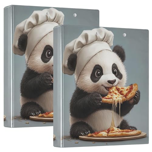 Cute Panda Pizza 3 Ringordner für 200 Blatt, niedliche Ordner, Portfolio, runder Ring, robuster Ordner, 31,5 x 27 x 6 cm, 2 Stück von Joitme