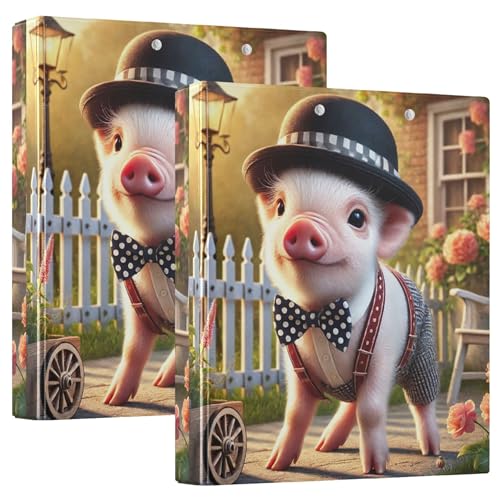 Dandy Pig klassische 3-Ringbücher mit Fliege, 3,8 cm, für 200 Blatt, niedliche Notizbuchordner, runder Ring, Playbill Ordner, 31,5 x 27 x 6 cm, 2 Stück Dandy Pig klassische 3-Ringbücher mit Fliege, 3,8 cm, für 200 Blatt, niedliche Notizbuchordner, runder Ring, Playbill Ordner, 31,5 x 27 x 6 cm, 2 Stück von Joitme