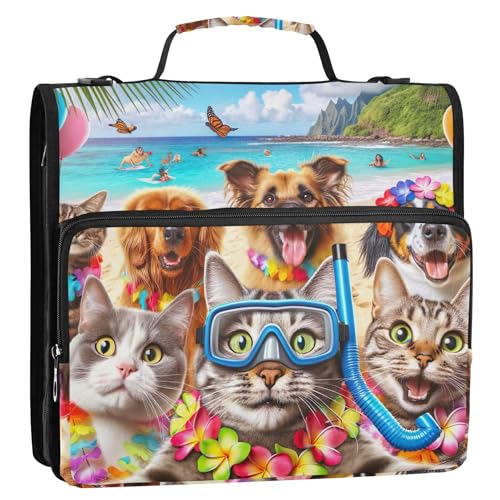Dokument 3 Ringbücher 3,8 cm D-Ring lustige Katze Hund Strand Druck Reißverschluss Organizer mehrere Taschen große Portfolio-Ordner Schulmappe mit Schultergurt Dokument 3 Ringbücher 3,8 cm D-Ring lustige Katze Hund Strand Druck Reißverschluss Organizer mehrere Taschen große Portfolio-Ordner Schulmappe mit Schultergurt von Joitme