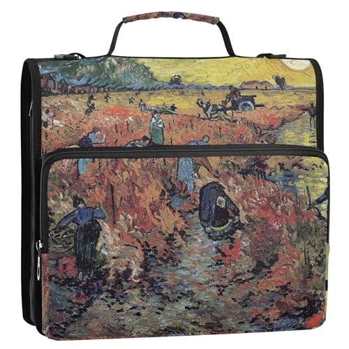Dokumentenmappe, 3,8 cm, 3 Ringe, Vincent Vangogh Red Vineyard, Reißverschluss, Organizer, mehrere Taschen, große Portfolio-Mappe, Ordnertasche mit Gurt für die Schule Dokumentenmappe, 3,8 cm, 3 Ringe, Vincent Vangogh Red Vineyard, Reißverschluss, Organizer, mehrere Taschen, große Portfolio-Mappe, Ordnertasche mit Gurt für die Schule von Joitme