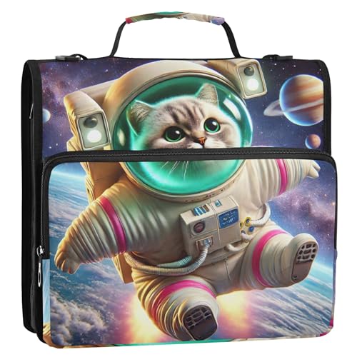 Dokumentenmappe, 3,8 cm, 3 Ringe, niedlicher Weltraum, Katzendruck, Reißverschluss, Organizer, mehrere Taschen, große Portfolio-Mappe, Ordnertasche mit Gurt für die Schule Dokumentenmappe, 3,8 cm, 3 Ringe, niedlicher Weltraum, Katzendruck, Reißverschluss, Organizer, mehrere Taschen, große Portfolio-Mappe, Ordnertasche mit Gurt für die Schule von Joitme