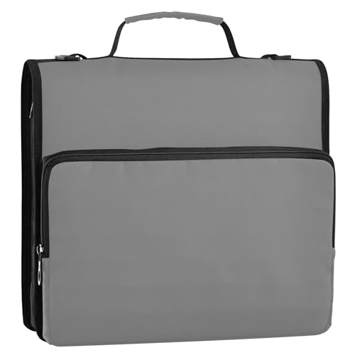 Dokumentenmappe, 3,8 cm, 3 Ringe, strapazierfähig, Reißverschluss, Organizer, mehrere Taschen, große Portfolio-Mappe, Mittelschule, Bindertasche mit Gurt, Grau Dokumentenmappe, 3,8 cm, 3 Ringe, strapazierfähig, Reißverschluss, Organizer, mehrere Taschen, große Portfolio-Mappe, Mittelschule, Bindertasche mit Gurt, Grau von Joitme