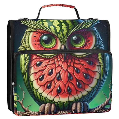 Dokumentenmappe mit Reißverschluss, 3,8 cm, 3-Ringbinder, strapazierfähig, Wassermelonen-Eule, lustige Multi-Taschen, große Portfolio-Mappe mit Gurt, mittlere Schultasche Dokumentenmappe mit Reißverschluss, 3,8 cm, 3-Ringbinder, strapazierfähig, Wassermelonen-Eule, lustige Multi-Taschen, große Portfolio-Mappe mit Gurt, mittlere Schultasche von Joitme