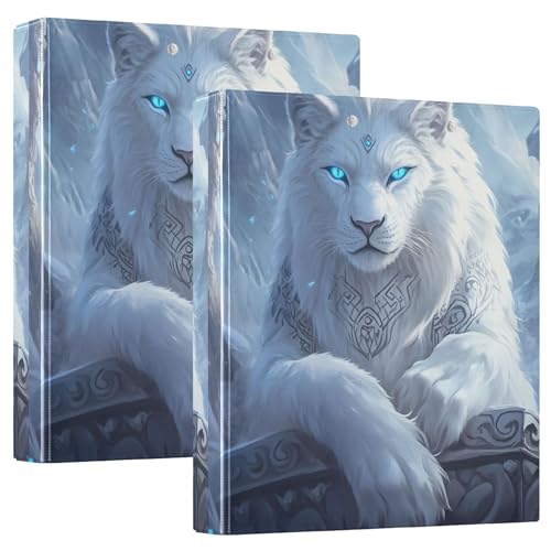 Fantasy White Tiger Blue Eyes 3,8 cm 3-Ringbücher für 200 Blatt, niedliche 3-Ring-Ordner, runder Ringordner, 31,5 x 27 x 6 cm, 1 Packung von Joitme