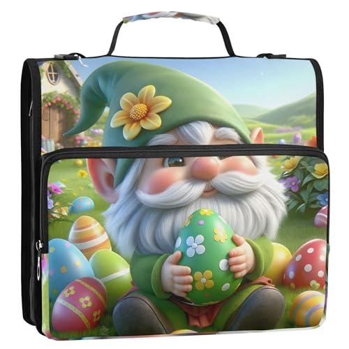 Festlicher Oster-Zwerg, bunte Eier, 3,8 cm, 3-Ring-Ordner, D-Ring-Reißverschluss, Ordner, Schulordner, Tasche mit Schultergurt, mehrere Taschen, große Portfolio-Mappe Festlicher Oster-Zwerg, bunte Eier, 3,8 cm, 3-Ring-Ordner, D-Ring-Reißverschluss, Ordner, Schulordner, Tasche mit Schultergurt, mehrere Taschen, große Portfolio-Mappe von Joitme