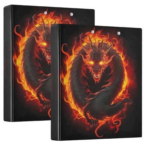 Fiery Dragon Cool Artwork 3,8 cm 3-Ringordner für 200 Blatt, niedliches Klemmbrett, runder Ring, Playbill Ordner, 31,5 x 27 x 6 cm, 2 Stück von Joitme