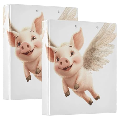 Flying Piglet Wings Print 3,8 cm 3-Ringbücher für 200 Blatt, niedliche Ordner, Portfolio, Blumenmuster, runder Ring-Rezeptbuch, 31,5 x 27 x 6 cm, 1 Packung von Joitme