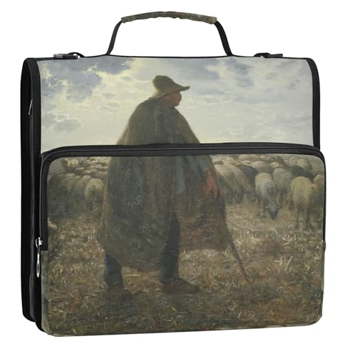 Fran?ois Millet Shepherd Prints 3-Ringbuch, 3,8 cm, D-Ringbuch, Reißverschluss, Organizer, Schulmappe mit Schultergurt, mehrere Taschen, große Portfolio-Mappe Fran?ois Millet Shepherd Prints 3-Ringbuch, 3,8 cm, D-Ringbuch, Reißverschluss, Organizer, Schulmappe mit Schultergurt, mehrere Taschen, große Portfolio-Mappe von Joitme