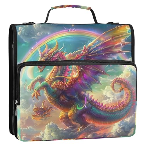 Funny 3,8 cm Ordner mit 3 Ringen, Regenbogen-Drachen, Reißverschluss, Organizer, mehrere Taschen, große Portfolio-Mappe, Schulbinder, Tasche mit Schultergurt Funny 3,8 cm Ordner mit 3 Ringen, Regenbogen-Drachen, Reißverschluss, Organizer, mehrere Taschen, große Portfolio-Mappe, Schulbinder, Tasche mit Schultergurt von Joitme