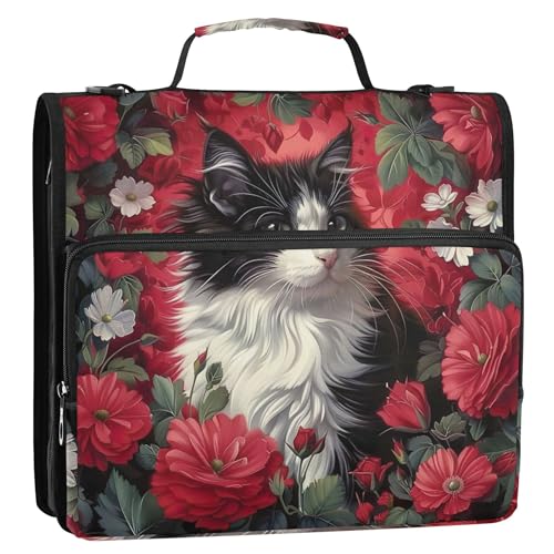Funny 3-Ringbuch, 3,8 cm, D-Ring, Katze, Kätzchen, Blumen, Reißverschluss, Organizer, Portfolio und Etui, Ringordner, Halter, Ordner mit Schultergurt für die Schule Funny 3-Ringbuch, 3,8 cm, D-Ring, Katze, Kätzchen, Blumen, Reißverschluss, Organizer, Portfolio und Etui, Ringordner, Halter, Ordner mit Schultergurt für die Schule von Joitme