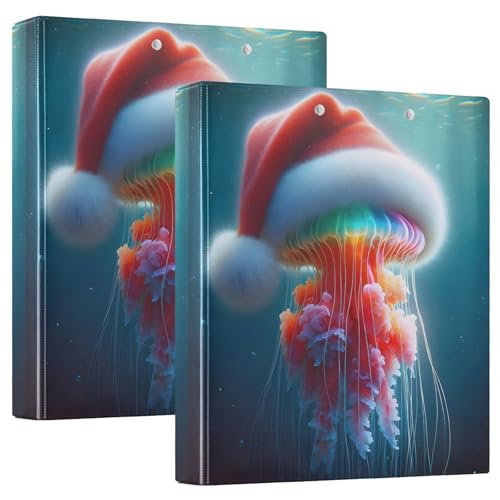 Funny Christmas Jellyfish Santa 3,8 cm 3-Ringordner für 200 Blatt, Premium-Klemmbrett, runder Ringbuch, 31,5 x 27 x 6 cm, 1 Stück von Joitme
