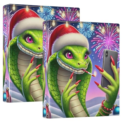 Funny Christmas Snake Selfie, 3,8 cm, 3 Ringordner, für 200 Blatt, Premium-Klemmbrett, runder Ringbuch, 31,5 x 27 x 6 cm, 2 Stück von Joitme