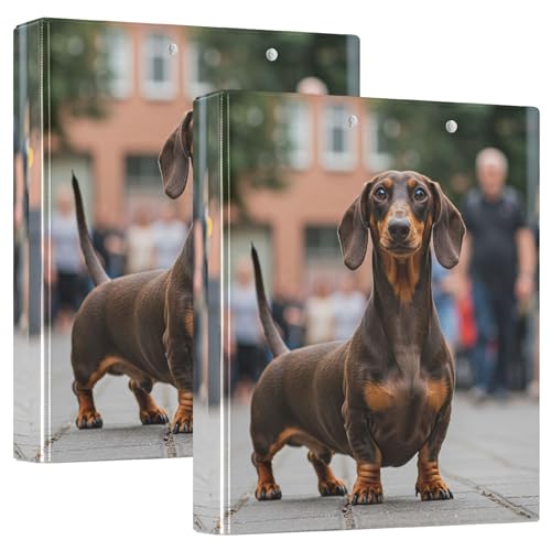 Funny Dackel Dog 3,8 cm 3-Ringordner für 200 Blatt, niedliches Druck-Klemmbrett, runder Ring, Rezeptbuch, 31,5 x 27 x 6 cm, 2 Stück von Joitme