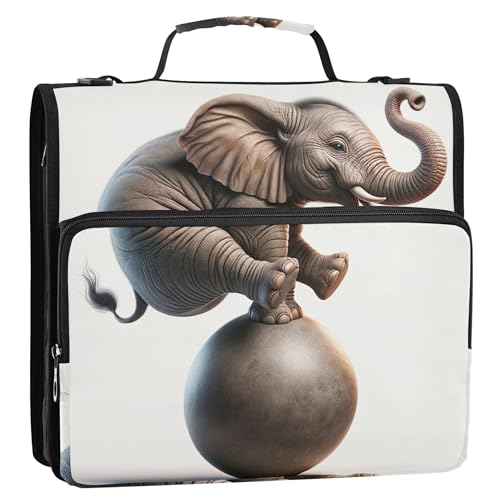 Funny Elephant Balance Ball 3 Ringbücher 3,8 cm D-Ring Reißverschluss Ordner Organizer Mittelschule Ordner Tasche mit Gurt Lustiges Portfolio & Etui Ringordner Halter von Joitme