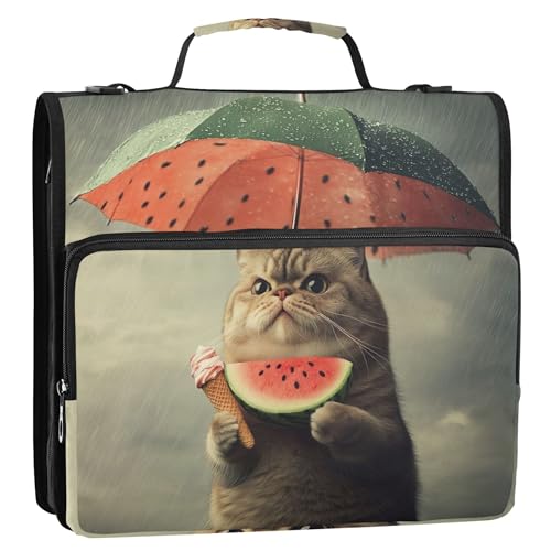 Funny Fat Cat Print 3-Ringbuch, 3,8 cm, D-Ringbuch, Reißverschluss, Organizer, Schulmappe mit Schultergurt, Dokumentenmappe für 500 Blatt von Joitme