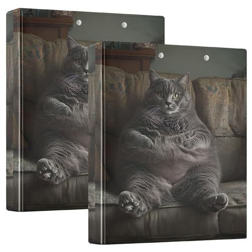 Funny Fat Grey Cat 3-Ring-Ordner mit 3 Ringen, 3,8 cm, für 200 Blatt Muster, Notizbuch, Ordner, runder Ringordner, 31,5 x 27 x 6 cm, 2 Stück Funny Fat Grey Cat 3-Ring-Ordner mit 3 Ringen, 3,8 cm, für 200 Blatt Muster, Notizbuch, Ordner, runder Ringordner, 31,5 x 27 x 6 cm, 2 Stück von Joitme