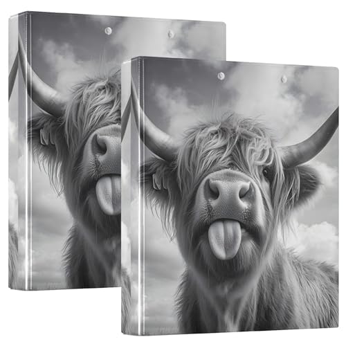 Funny Highland Cow 3 Ringordner mit 3 Ringen, für 200 Blatt, farbige Ordner, Portfolio, rund, 31,5 x 27 x 6 cm, Schwarz, 2 Stück Funny Highland Cow 3 Ringordner mit 3 Ringen, für 200 Blatt, farbige Ordner, Portfolio, rund, 31,5 x 27 x 6 cm, Schwarz, 2 Stück von Joitme