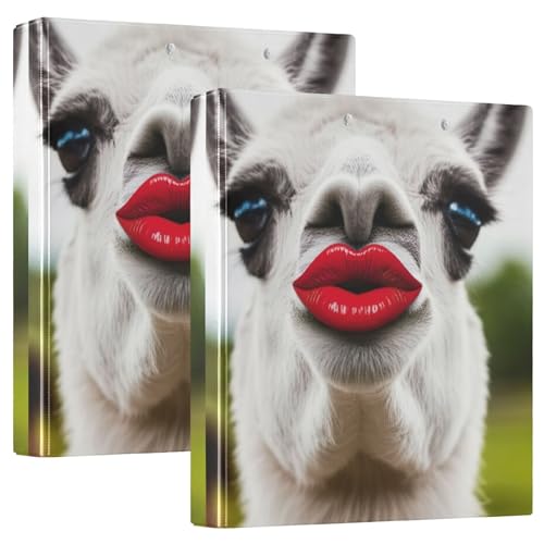 Funny Lama, rote Lippen, 3 Ringordner, 3,8 cm, für 200 Blatt, ästhetisches Klemmbrett, runder Ringplaner, 31,5 x 27 x 6 cm, 2 Stück Funny Lama, rote Lippen, 3 Ringordner, 3,8 cm, für 200 Blatt, ästhetisches Klemmbrett, runder Ringplaner, 31,5 x 27 x 6 cm, 2 Stück von Joitme