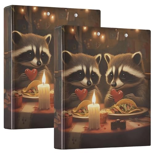Funny Raccoons Candlelight Dinner 3 Ring 3,8 cm Ordner für 200 Blatt Blumen-Klemmbrett, runder Ring, Rezeptbuch, 31,5 x 27 x 6 cm, 2 Stück von Joitme