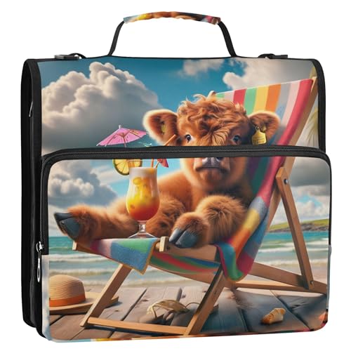 Funny Ringbuch mit 3 Ringen, 3,8 cm, D-Ring, Hochlandkuh, Sommer, Strand, Reißverschluss, Organizer, Aufbewahrung, Portfolio-Etui mit Griff, Mittelschule mit Gurt Funny Ringbuch mit 3 Ringen, 3,8 cm, D-Ring, Hochlandkuh, Sommer, Strand, Reißverschluss, Organizer, Aufbewahrung, Portfolio-Etui mit Griff, Mittelschule mit Gurt von Joitme