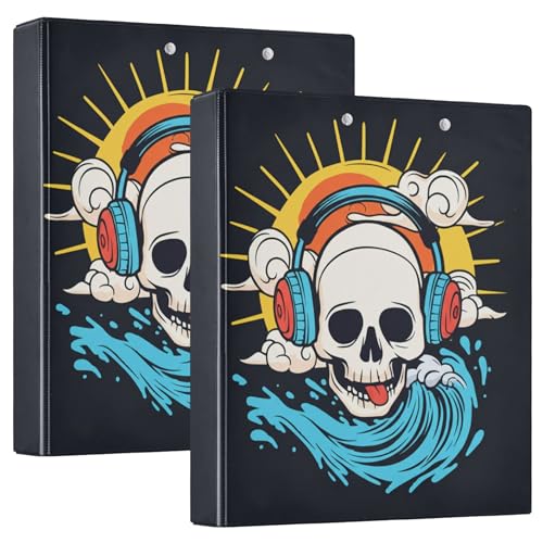 Funny Skull Rainbow 3-Ringbuch, 3,8 cm, für 200 Blatt, niedliche Portfolio-Ordner, runder Ringmappen, 31,5 x 27 x 6 cm, 2 Stück von Joitme