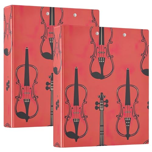 Geigenmusik-roter Druck, 3,8 cm, 3-Ringordner, für 200 Blatt, niedliche Portfolio-Mappen, runder Ring-Büroordner, 31,5 x 27 x 6 cm, 2 Stück Geigenmusik-roter Druck, 3,8 cm, 3-Ringordner, für 200 Blatt, niedliche Portfolio-Mappen, runder Ring-Büroordner, 31,5 x 27 x 6 cm, 2 Stück von Joitme