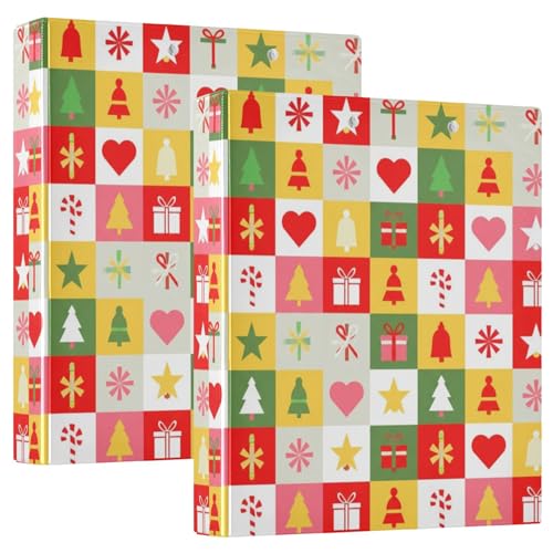 Geometrische Weihnachts-Quadrate, 3 Ringe, 3,8 cm, Ordner für 200 Blatt, niedliches Klemmbrett, runder Ring, Spielrechnungsbuch, 31,5 x 27 x 6 cm, 2 Stück von Joitme
