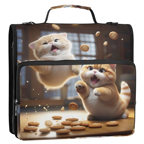Große 3-Ringbinder, 3,8 cm, D-Ring, niedliche dicke Katze, springend, Reißverschluss, Organizer, mehrere Taschen, große Portfolio-Mappe, Mittelschule, Bindertasche mit Gurt Große 3-Ringbinder, 3,8 cm, D-Ring, niedliche dicke Katze, springend, Reißverschluss, Organizer, mehrere Taschen, große Portfolio-Mappe, Mittelschule, Bindertasche mit Gurt von Joitme