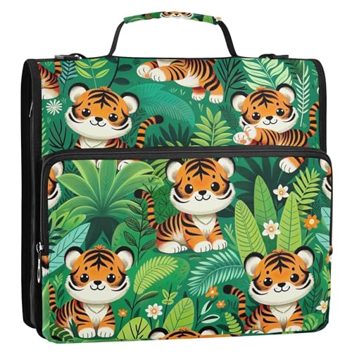Großer Ordner mit Reißverschluss, 3 Ringbücher, 3,8 cm, D-Ring, niedliche Tiger, Blumen, mehrere Taschen, große Portfolio-Mappe, Schulbinder, Tasche mit Schultergurt Großer Ordner mit Reißverschluss, 3 Ringbücher, 3,8 cm, D-Ring, niedliche Tiger, Blumen, mehrere Taschen, große Portfolio-Mappe, Schulbinder, Tasche mit Schultergurt von Joitme