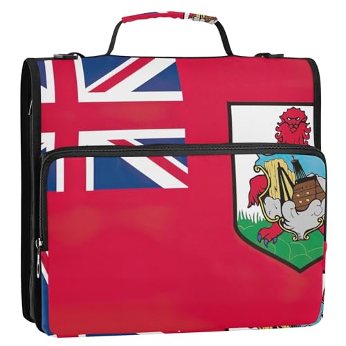 Großes 3-Ringbuch, 3 Ringe, D-Ring, Bermuda-Flagge, Reißverschluss, Organizer, mehrere Taschen, große Portfolio-Mappe, Schulmappe mit Schultergurt von Joitme