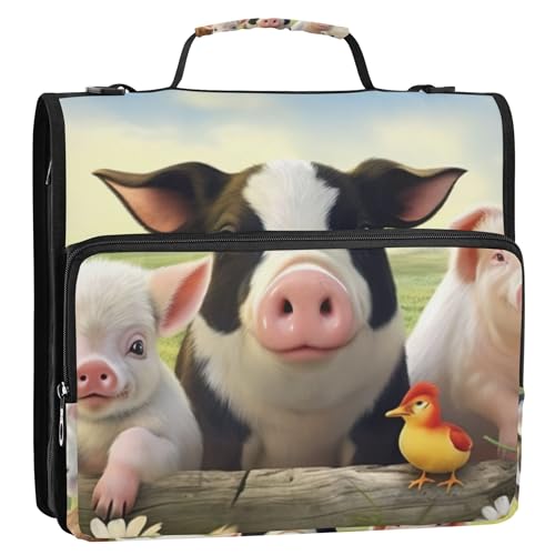 Großes 3-Ringbuch mit 3 Ringen, D-Ring, Schwein, niedliche Bauernhoftiere, Reißverschluss, Portfolio und Etui, Ringordner mit Schultergurt, für die Schule Großes 3-Ringbuch mit 3 Ringen, D-Ring, Schwein, niedliche Bauernhoftiere, Reißverschluss, Portfolio und Etui, Ringordner mit Schultergurt, für die Schule von Joitme