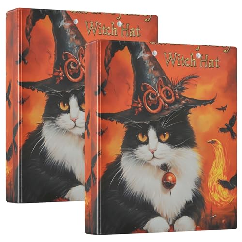Halloween Hexe Katze Magic 3-Ringbuch, 3,8 cm, für 200 Blatt, farbige Portfolio-Ordner, runder Ring, robuster Ordner, 31,5 x 27 x 6 cm, 2 Stück Halloween Hexe Katze Magic 3-Ringbuch, 3,8 cm, für 200 Blatt, farbige Portfolio-Ordner, runder Ring, robuster Ordner, 31,5 x 27 x 6 cm, 2 Stück von Joitme