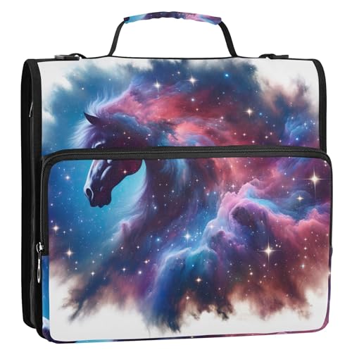 Horse Space Ordner mit 3,8 cm (1,5 Zoll), 3 Ringe, robuster Reißverschluss, Organizer mit Schultergurt, für Schule, große Multi-Taschen, große Portfolio-Mappe von Joitme