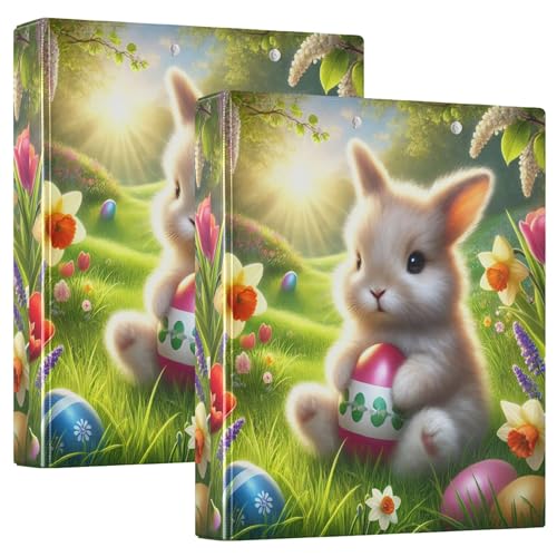 Individuelle Osterhasen-Ordner mit bunten Eiern, 3,8 cm, 3 Ringe für 200 Blatt, Klemmbrett-Binder, niedlicher runder Ring, robuste Ordner, 31,5 x 27 x 6 cm, 2 Stück von Joitme
