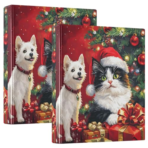 Individuelle süße Geschenke Katze Hund rot 3 Ringbücher für 200 Blatt Notizbuchordner, niedlicher runder Ring-Büroordner, 31,5 x 27 x 6 cm, 2 Stück von Joitme