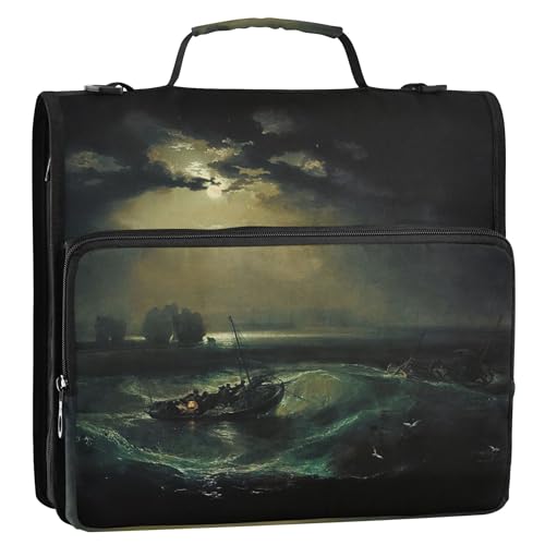 J. M. W. Turner Prints Fishermen at Sea Ordner, 3,8 cm, 3 Ringe, strapazierfähig, Reißverschluss, Ordner, Organizer für Mittelschule, mit Gurt, Aufbewahrungsmappe mit Griff von Joitme