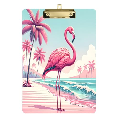 Klemmbrett mit tropischem Flamingo, mit silberfarbenem Metallclip, langlebiges und stilvolles Klemmbrett für Meetings von Joitme