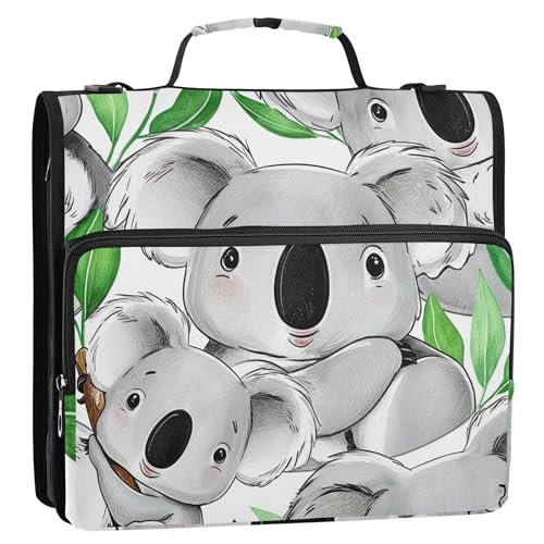 Koalas Bear Ordner mit 3 Ringen, Reißverschluss, mit Schultergurt, mehrere Taschen, 3,8 cm, große Mappe von Joitme