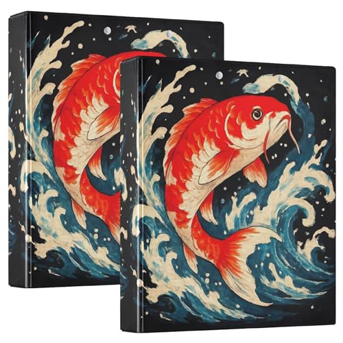 Koi-Fisch-Ordner, 3,8 cm, 3 Ringe, 200 Blatt, niedliche Portfolio-Mappen, runder Ringordner, 31,5 x 27 x 6 cm, 2 Stück Koi-Fisch-Ordner, 3,8 cm, 3 Ringe, 200 Blatt, niedliche Portfolio-Mappen, runder Ringordner, 31,5 x 27 x 6 cm, 2 Stück von Joitme