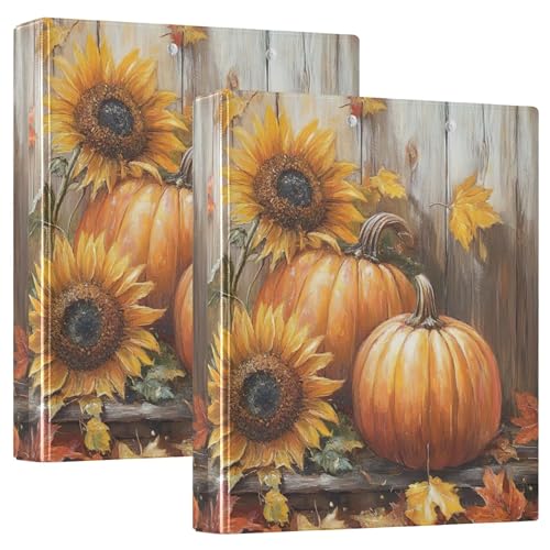Kürbisse Sonnenblumen-Ordner, 3,8 cm, 3 Ringe für 200 Blatt, niedliches Klemmbrett, runder Ring, Spielrechnungsbuch, 31,5 x 27 x 6 cm, 1 Packung von Joitme