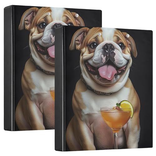 Lachende Bulldogge Drink Funny 3-Ringbuch, 3,8 cm, für 200 Blatt, niedliche Notizbuchordner, runder Ringbuch, 31,5 x 27 x 6 cm, 1 Packung von Joitme