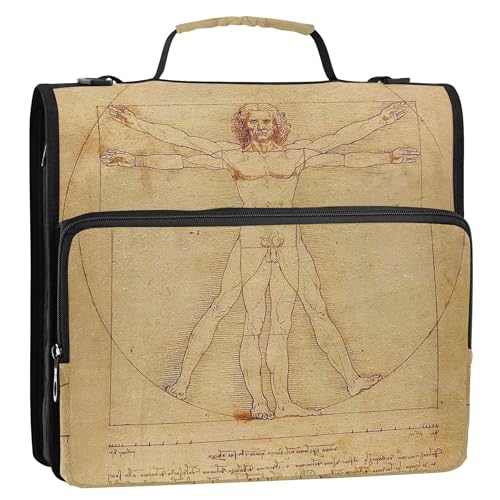 Leonardo da Vinci Vitruvian Man Ordner mit Reißverschluss, 3,8 cm, 3 Ringe, robuste Mittelschulmappe mit Riemen, mehrere Taschen, große Portfolio-Mappe Leonardo da Vinci Vitruvian Man Ordner mit Reißverschluss, 3,8 cm, 3 Ringe, robuste Mittelschulmappe mit Riemen, mehrere Taschen, große Portfolio-Mappe von Joitme